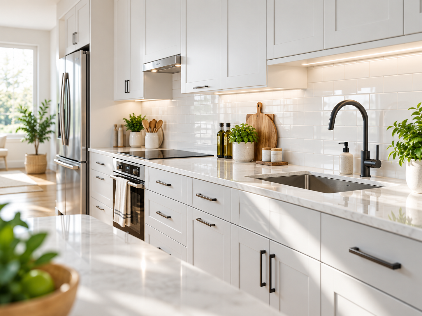 Modern white kitchen after a professional deep clean