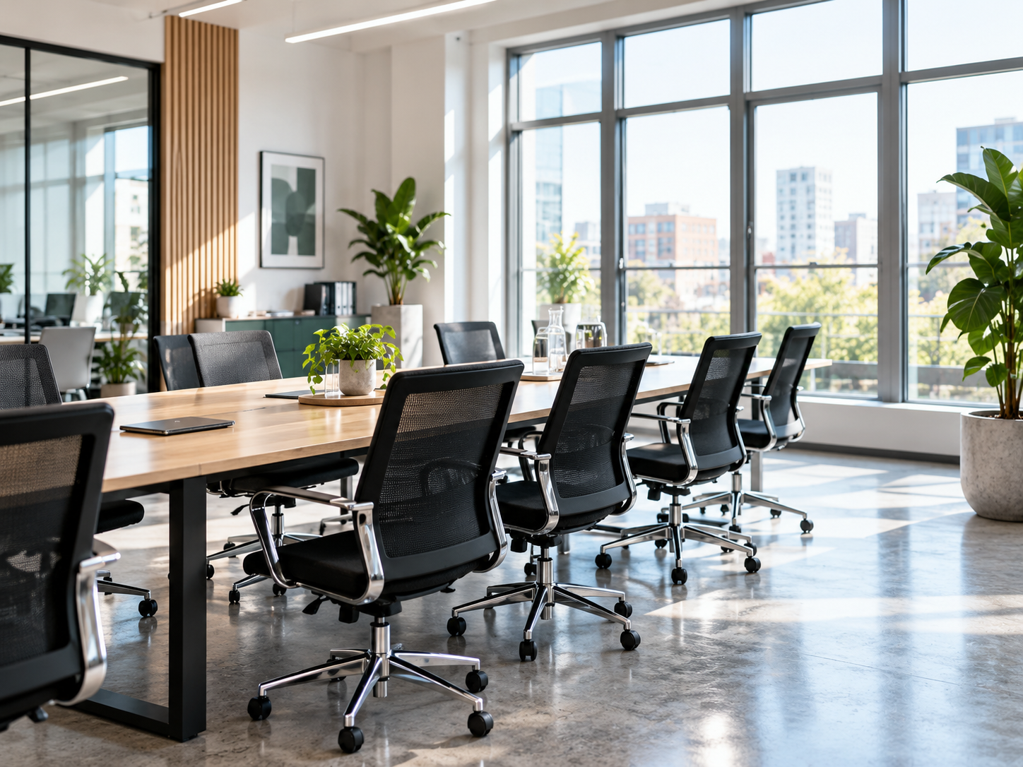 Modern office meeting room prepared for commercial cleaning