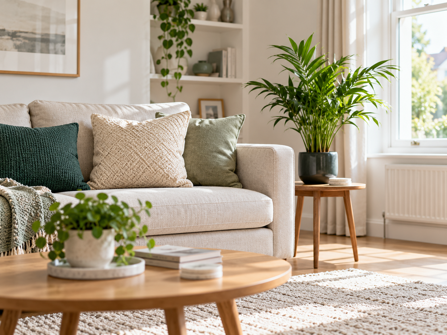 Bright living room prepared for regular domestic cleaning